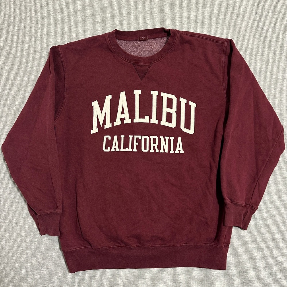 John Galt Malibu California Burgundy Oversized Crewneck Sweatshirt MJB033-Z087